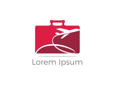 Travel logo design. Airplane in bag vector illustration. World tour and tourism symbol.
