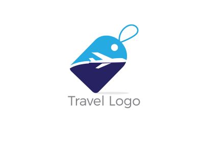 Travel logo design. Airplane in tag vector illustration. World tour and tourism symbol.