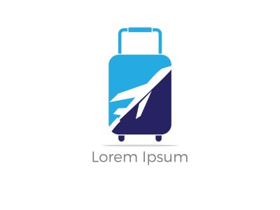Travel logo design. Airplane in bag vector illustration. World tour and tourism symbol.