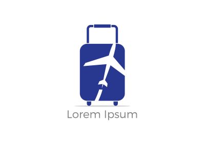 Travel logo design. Airplane in bag vector illustration. World tour and tourism symbol.