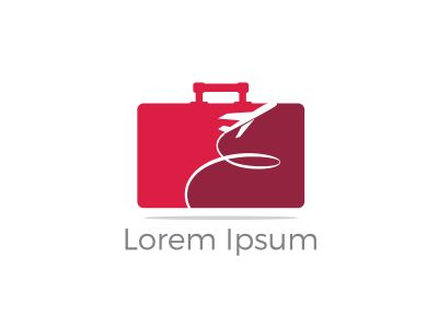 Travel logo design. Airplane in bag vector illustration. World tour and tourism symbol.
