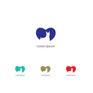 Pet care logo, dog in heart vector icon, dog safety and security, animal lover illustration.