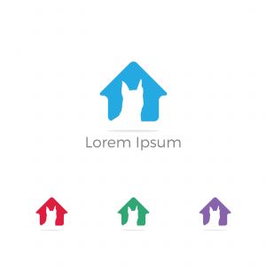 Pet care logo, dog in heart vector icon, dog safety and security, animal lover illustration.