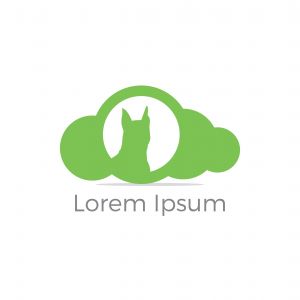 Dog in cloud vector logo design. pet safety and security icon.	