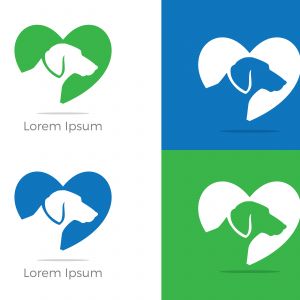 Dog logo, pet and animal health and care vector icons, low poly dogs in medical cross, star and home illustration.