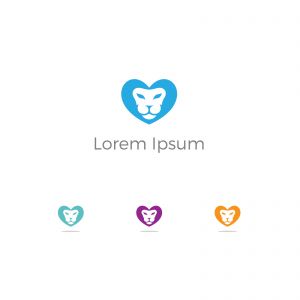 Lion in heart logo design, tiger vector icon. animal illustration.Lion in heart logo design, tiger vector icon. animal illustration.