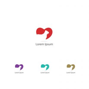 Pet care logo, dog in heart vector icon, dog safety and security, animal lover illustration.	