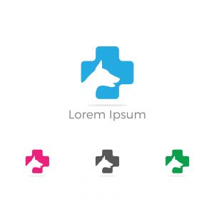 Pet care logo, dog in heart vector icon, dog safety and security, animal lover illustration.