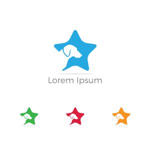 Pet care logo, dog in heart vector icon, dog safety and security, animal lover illustration.	