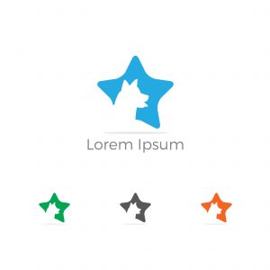 Pet care logo, dog in heart vector icon, dog safety and security, animal lover illustration.