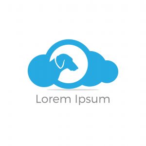 Dog in cloud vector logo design. pet safety and security icon.	