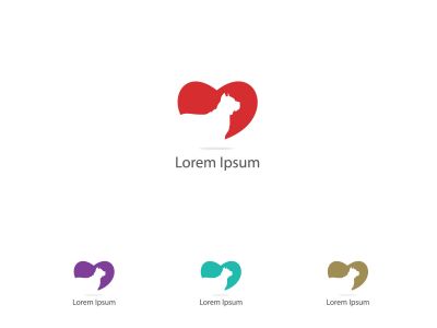 Pet care logo, dog in heart vector icon, dog safety and security, animal lover illustration.	