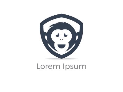 Monkey in shield logo design, monkey vector icon, animal illustration	