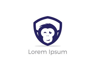 Monkey in shield logo design, monkey vector icon, animal illustration	