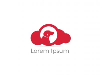 Dog in cloud vector logo design. pet safety and security icon. Dog in shield illustration.	