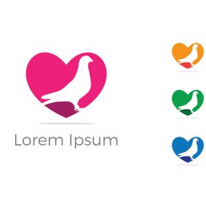 colorful pigeon vector logo design, heart, peace, friendly illustration	