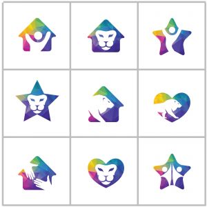 Animal hospital vector logo design, horse, dog in medical cross mark, pet clinic illustration.