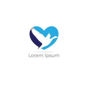 Flying duck in heart vector logo design, bird, nature, wildlife illustration	