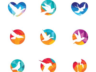 colorful birds vector logo design, freedom, happiness, fly, in circle , heart hummingbird, flying duck illustration