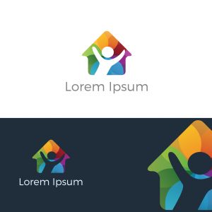 Colorful Happy home real estate vector logo icon, apartment for students, charity support poor orphanage house logo.