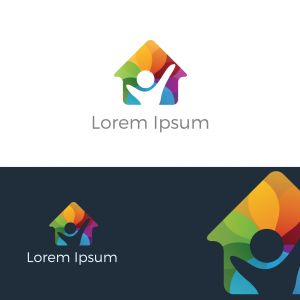 Colorful Happy home real estate vector logo icon, apartment for students, charity support poor orphanage house logo.