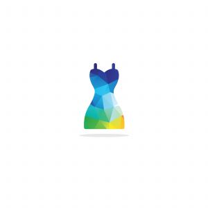 Colorful dress, low poly style woman dress, hexagon suit	