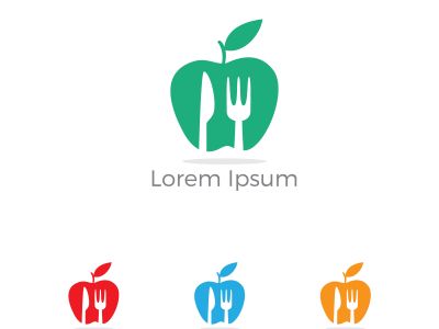Low poly Restaurant Logo, baby food, health care and organic Food Industry, takeaway vector icon, spoons in apple baking. herbal diet food heart illustration.