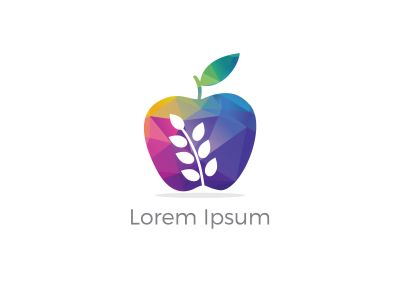 Low poly Restaurant Logo, baby food, health care and organic Food Industry, takeaway vector icon, spoons in apple baking. herbal diet food heart illustration.