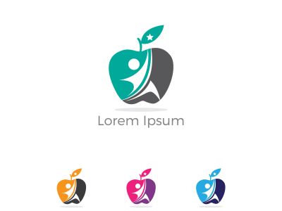 Low poly Restaurant Logo, baby food, health care and organic Food Industry, takeaway vector icon, spoons in apple baking. herbal diet food heart illustration.