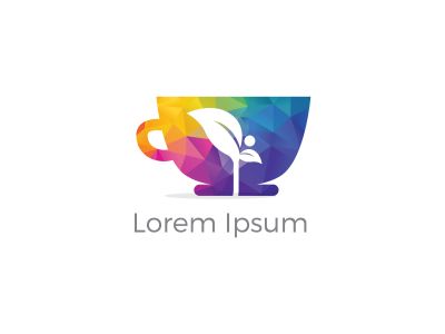 Low poly cafe Restaurant Logo, food lover, healthy and organic Food Industry, takeaway vector icon, green tea and coffee shop. herbal food mug illustration.