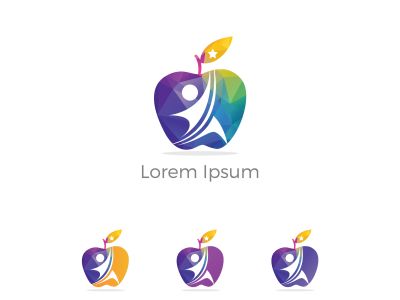 Low poly Restaurant Logo, baby food, health care and organic Food Industry, takeaway vector icon, spoons in apple baking. herbal diet food heart illustration.