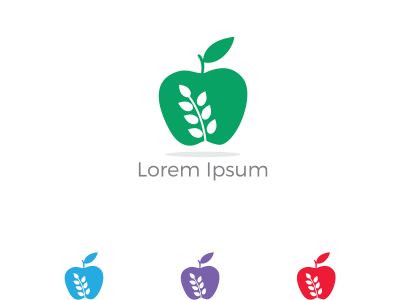 Low poly Restaurant Logo, baby food, health care and organic Food Industry, takeaway vector icon, spoons in apple baking. herbal diet food heart illustration.