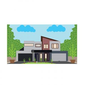 Illustration of cute colorful house with trees. Vector flat illustration.