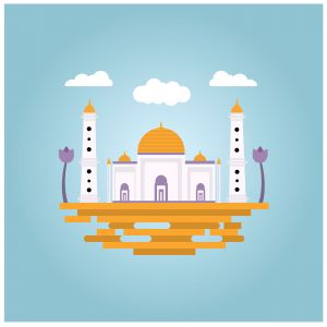 Islamic Mosque illustration on blue background. Vector illustration.