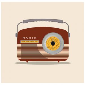 Retro radio illustration with light orange background. Vector illustration.