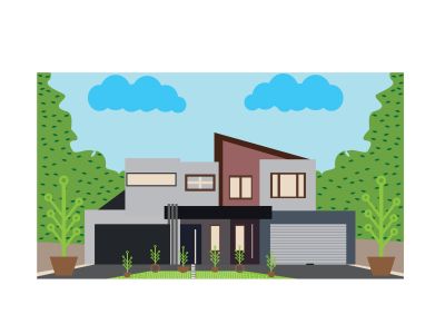 Illustration of cute colorful house with trees. Vector flat illustration.