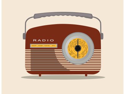 Retro radio illustration with light orange background. Vector illustration.