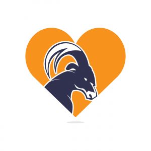 Goat And Heart Logo Template Design. Mountain goat vector logo design.	