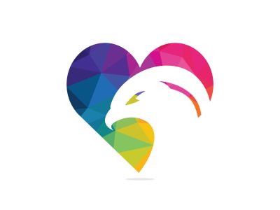 Eagle Logo abstract Heart shape. Falcon or hawk heart shape logo concept.	
