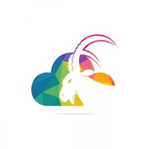 Goat And Cloud Logo Design. Mountain goat vector logo design.	