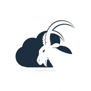 Goat And Cloud Logo Design. Mountain goat vector logo design.	