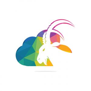 Goat And Cloud Logo Design. Mountain goat vector logo design.	
