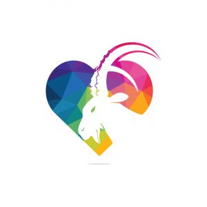 Goat And Heart Logo Template Design. Mountain goat vector logo design.	