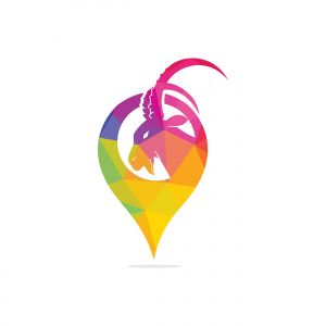 Goat vector logo with gps pointer design. Goat and GPS vector logo design template.	