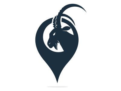 Goat vector logo with gps pointer design. Goat and GPS vector logo design template.	