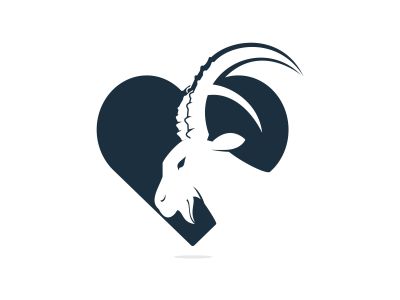 Goat And Heart Logo Template Design. Mountain goat vector logo design.	