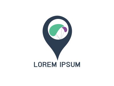 Parachute vector logo with gps pointer design. Parachute and gps icon logotype. Sport star logo design template.	