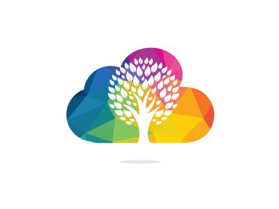 Cloud Tree vector logo design. Ecology Happy life Logotype concept icon.	