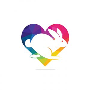 Rabbit love vector logo design. Creative running rabbit and heart icon logo vector concept element.	