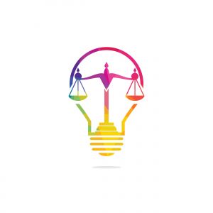 Light bulb and scale of Justice logo design. Education, legal services logo. Notary, justice, lawyer icon or symbol Vector	